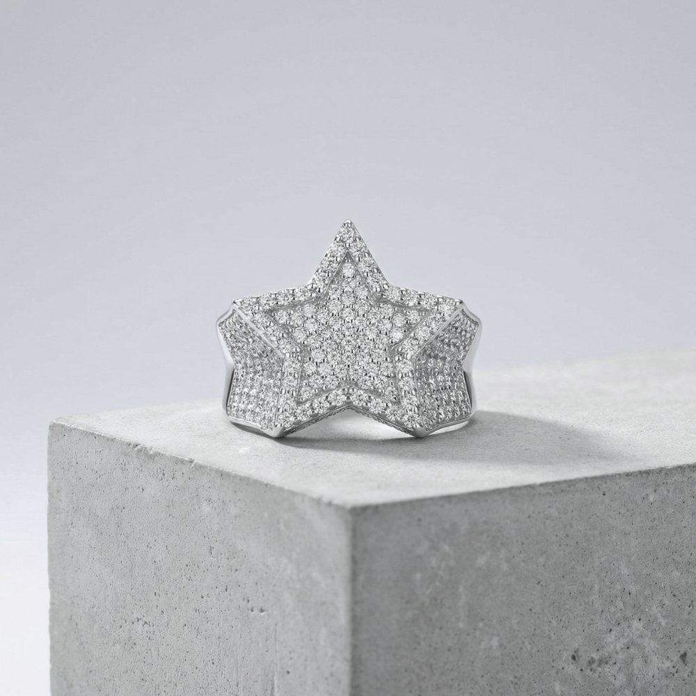 Bague chevalière diamant homme argent plateau étoile moissanite