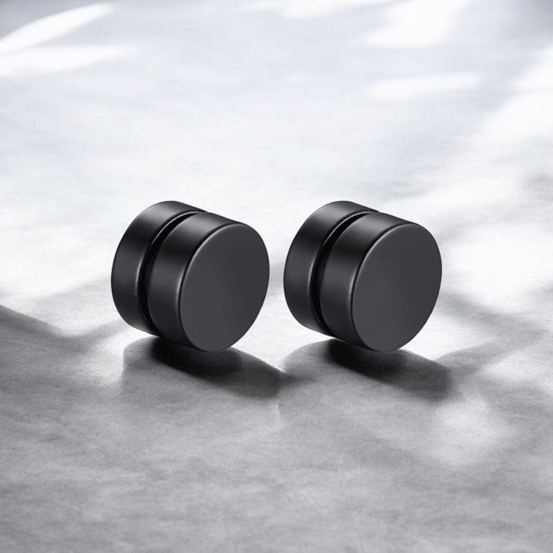 Boucle d'oreille aimant ronde pour homme noir duo