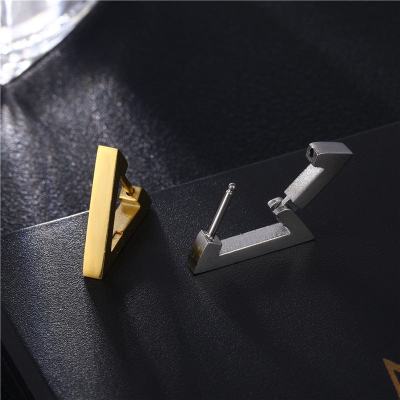 Boucles d’oreilles triangle – Fermoir articulé, acier inoxydable doré et argenté