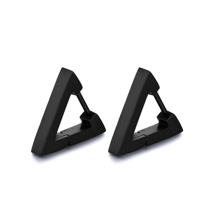 Paire de boucles d’oreilles triangle noires en acier inoxydable – Design minimaliste