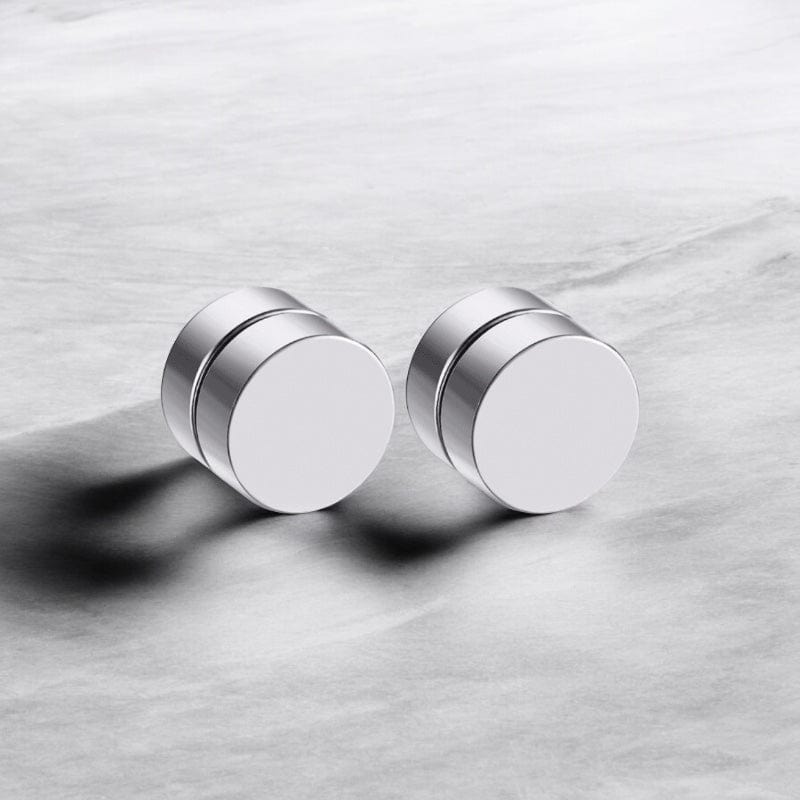 Boucle d'oreille aimant ronde argent pour homme