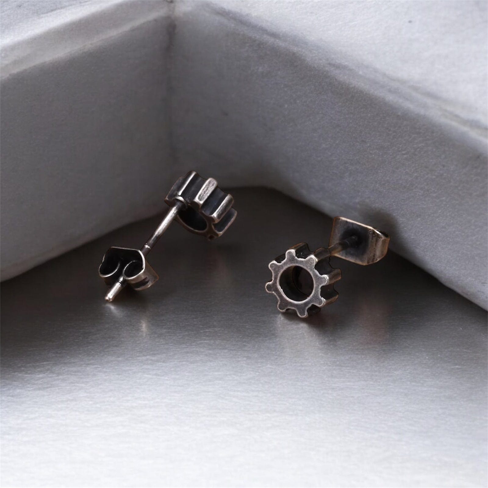 Paire de boucles d'oreilles en acier inoxydable, design mécanique inspiré des rouages