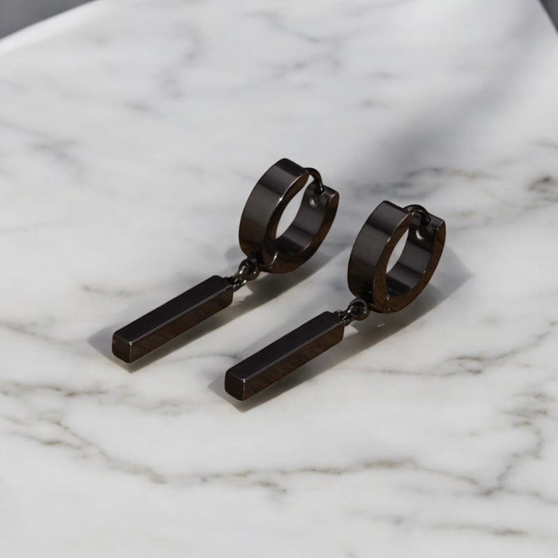 Boucles d’Oreilles Clip Homme – Pendantes Sans Trou paire noir