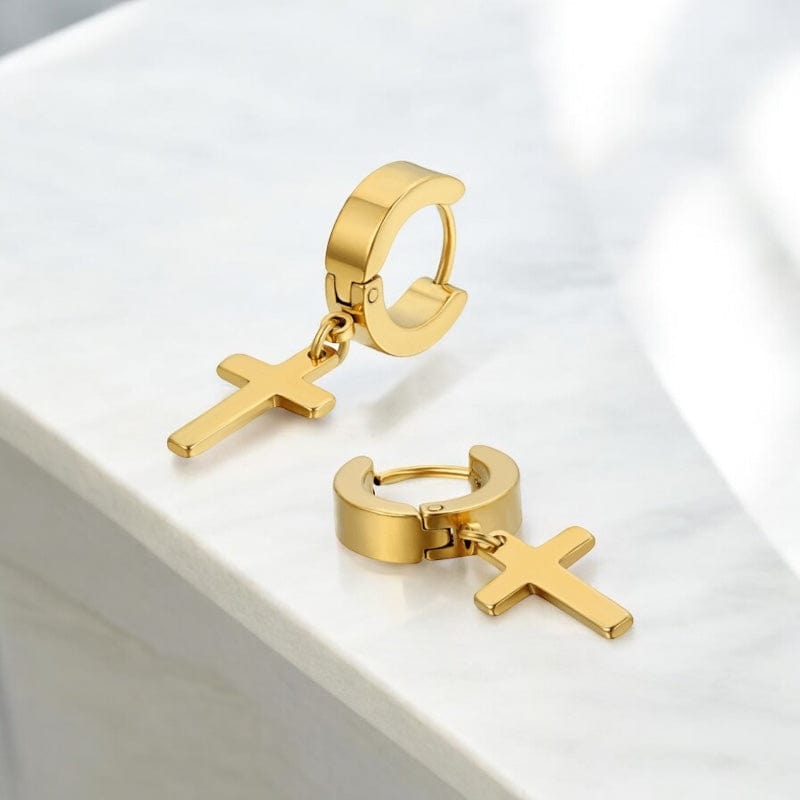 Boucle d'oreille en forme de croix cadeaux chrétiens élégants or