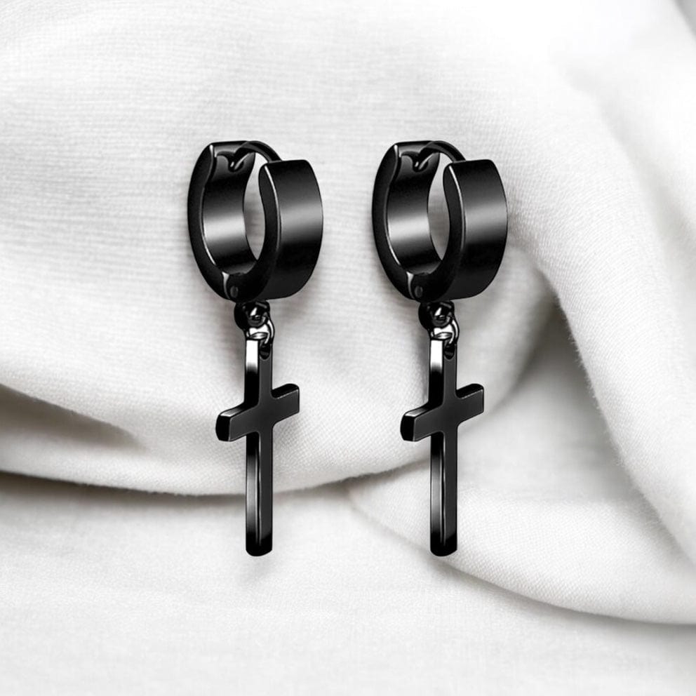 Boucles d oreilles en or croix pour homme noir