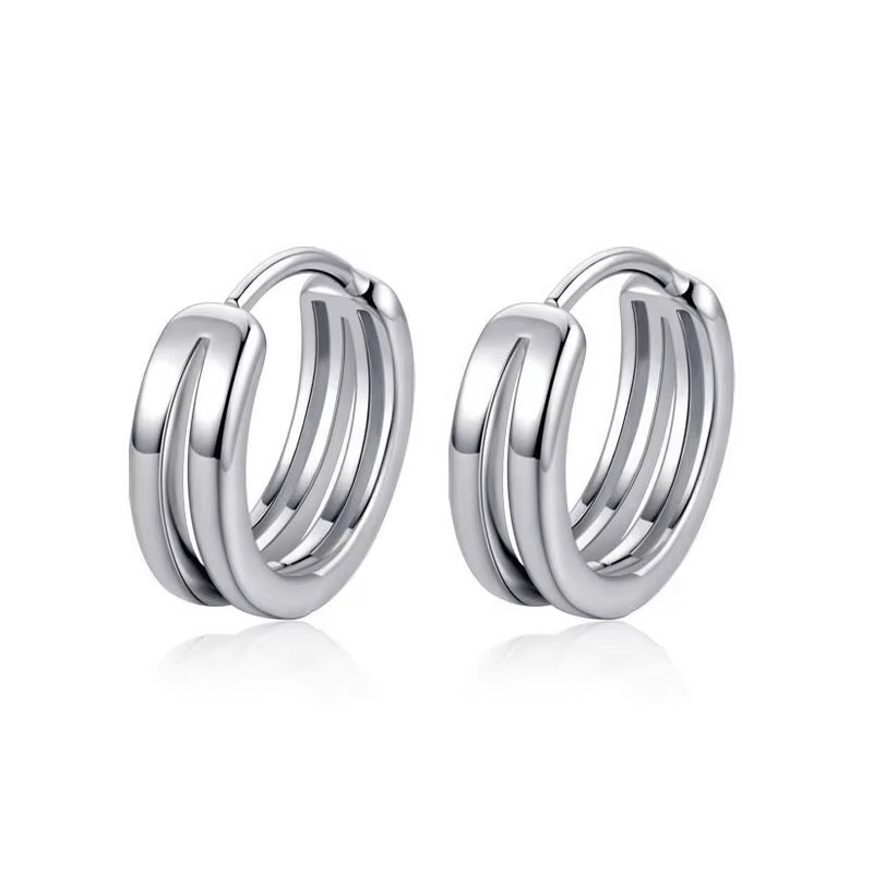 Boucles d’oreilles anneau double pour homme en argent, bijou chic avec fermoir clic