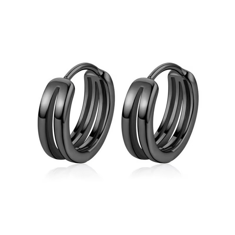 Boucles d’oreilles homme anneau noir double, idéal pour un look audacieux et moderne