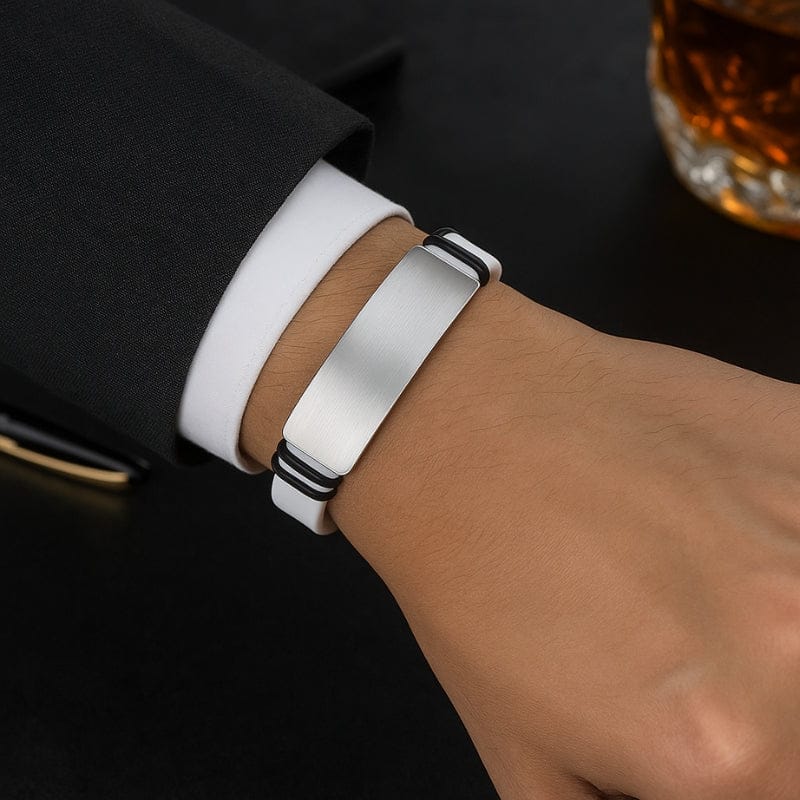 Bracelet homme personnalisé style manchette acier inoxydable et silicone