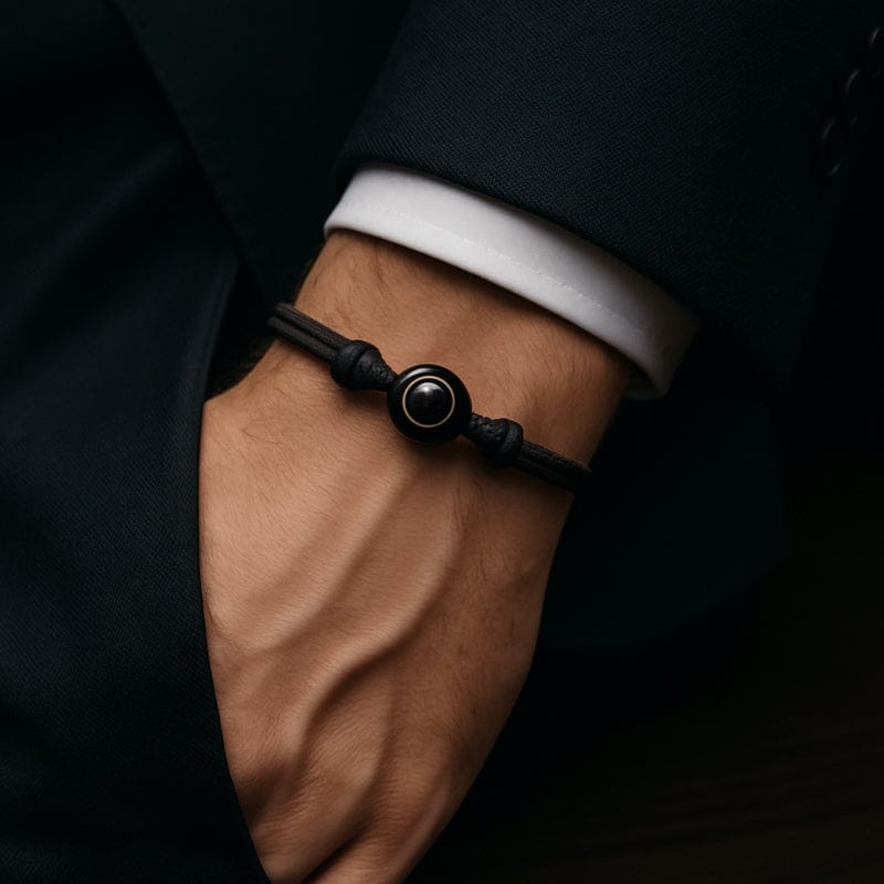 Bracelet photo homme cordon noir personnalise