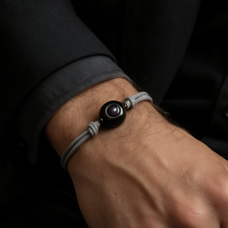 Bracelet homme personnalisé gris. Gravure photo incluse