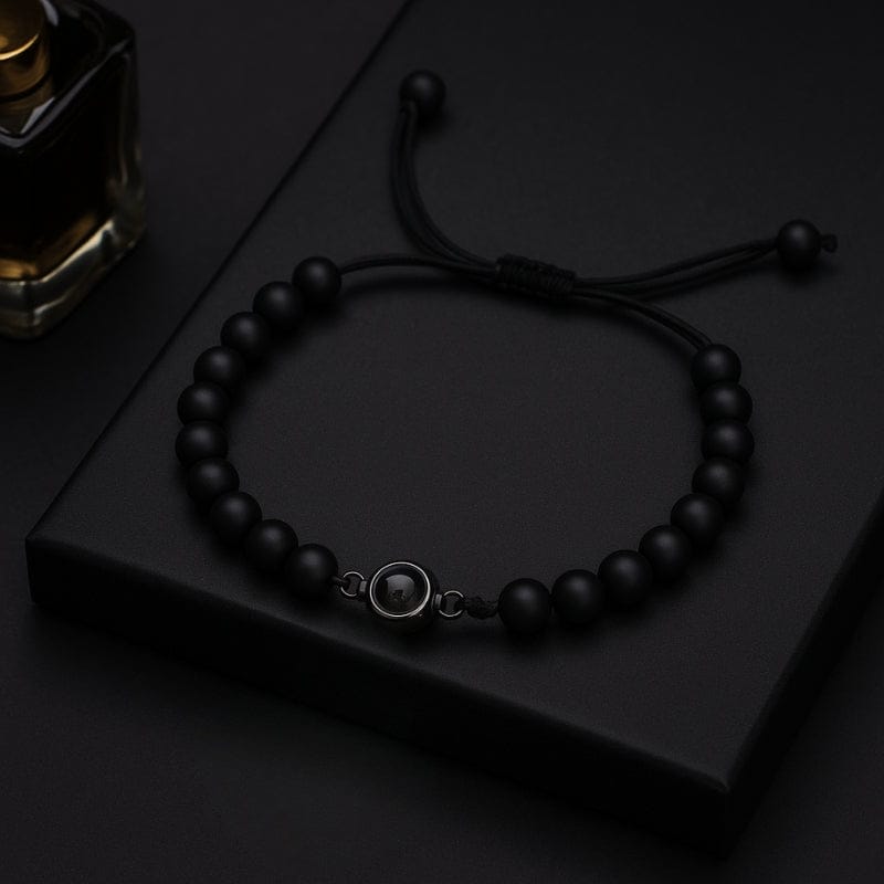 Des Finitions Exemplaires - Bracelet Perle Photo Personnalisé Homme, Noir Mat ou Blanc