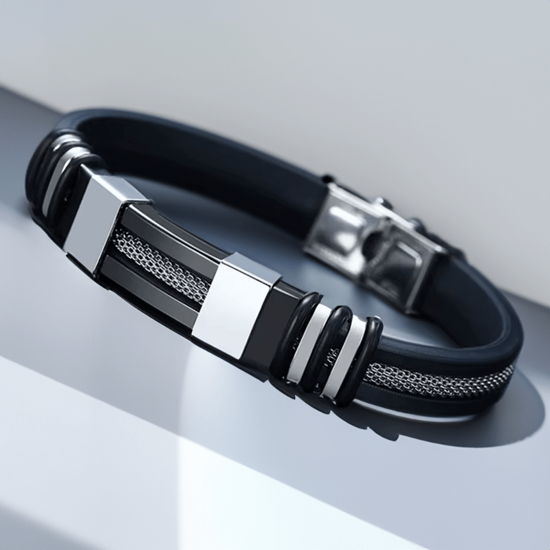 Bracelet acier inoxydable pour homme argent noir