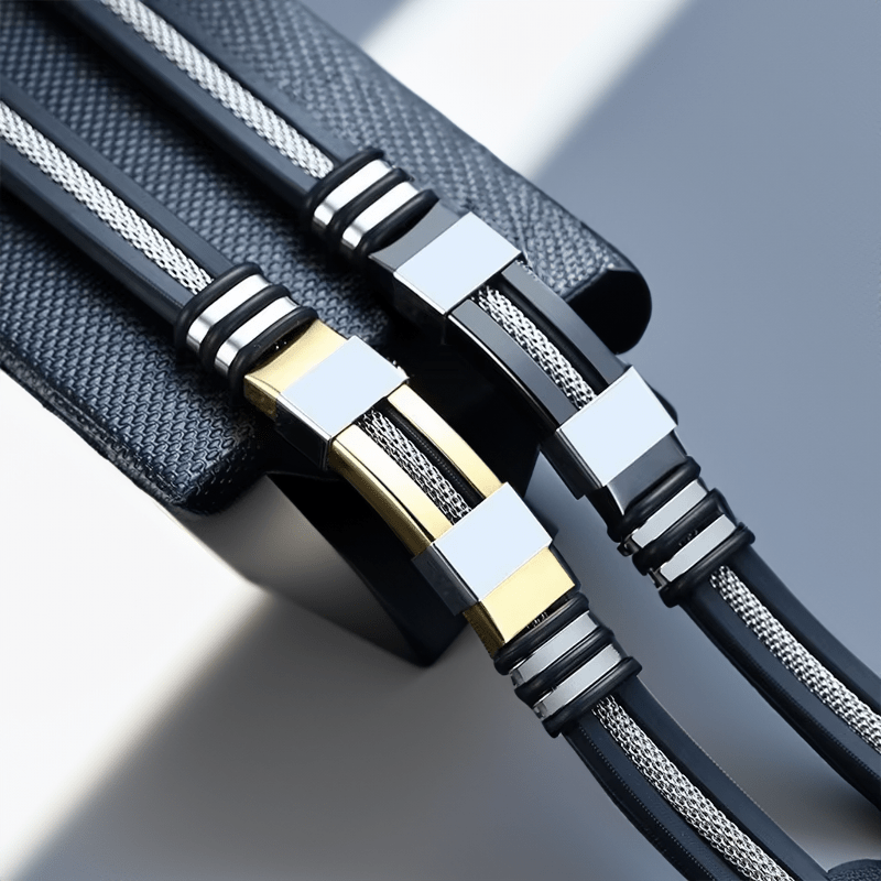 Bracelet acier inoxydable pour homme noir et or