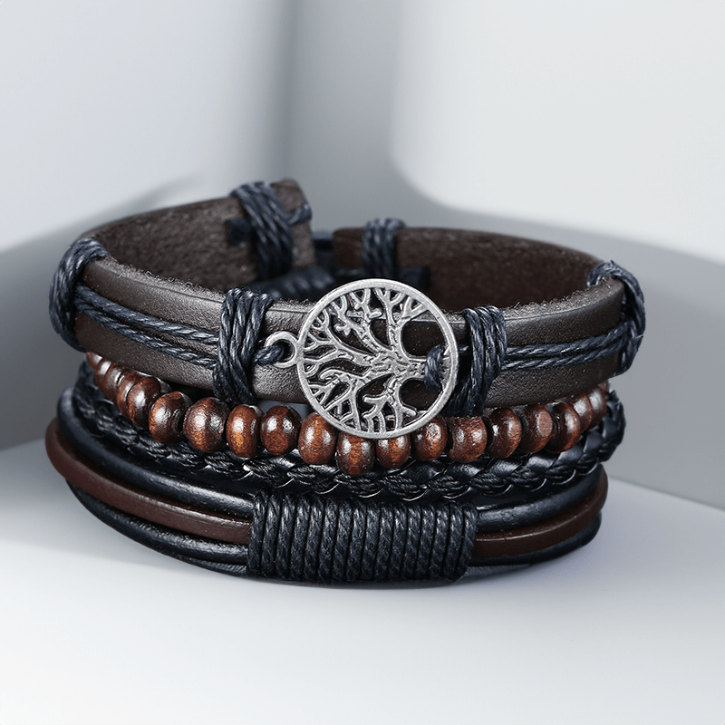 Bracelet en cuir et perles arbre de vie ensemble