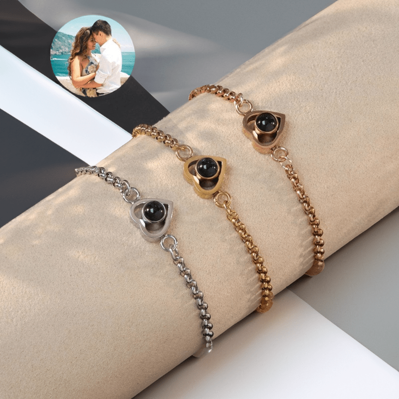 Bracelet photo cœur à personnaliser or rose or et argent