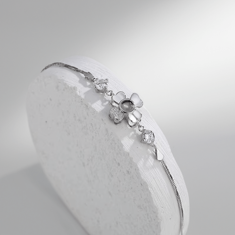 Bracelet photo personnalisé fleur en argent argent