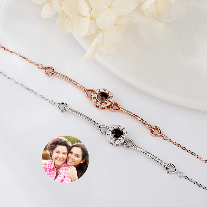 Bracelet photo projection en argent or rose et argent