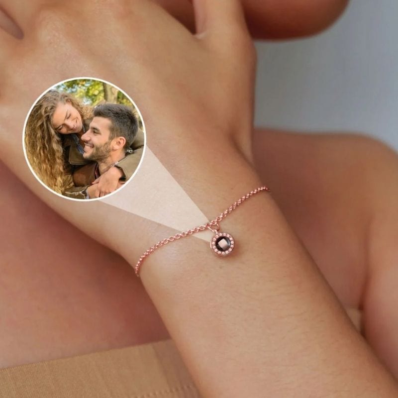 Bracelet photo projection luxe or rose porté