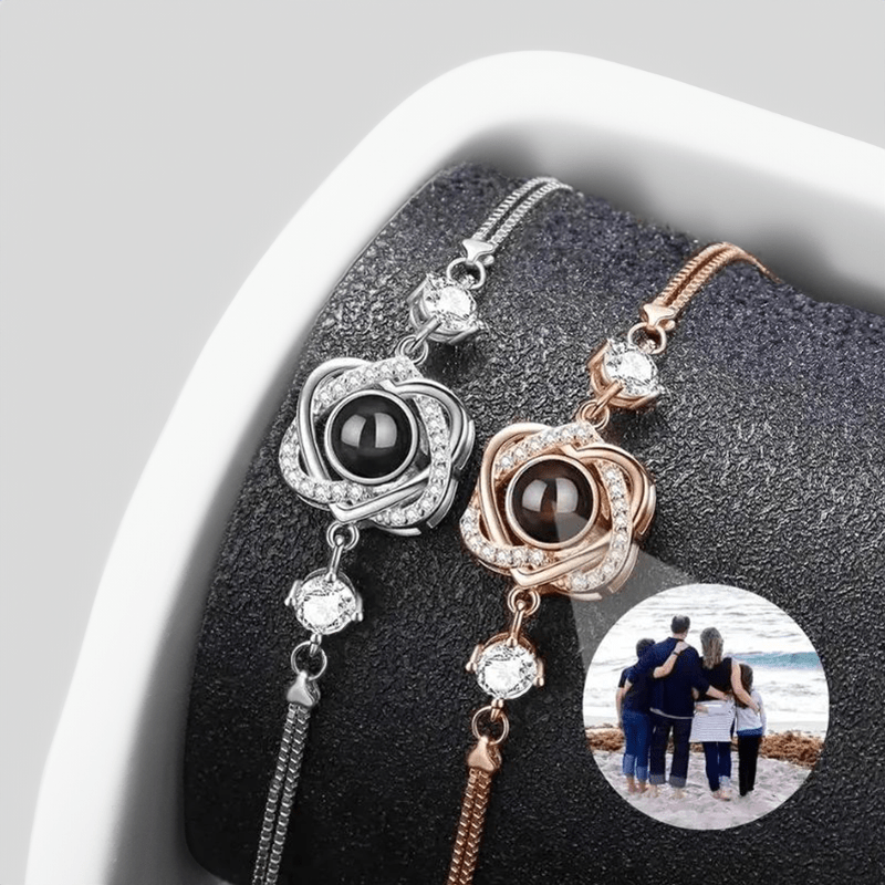 Bracelet projection photo en argent or rose et argent