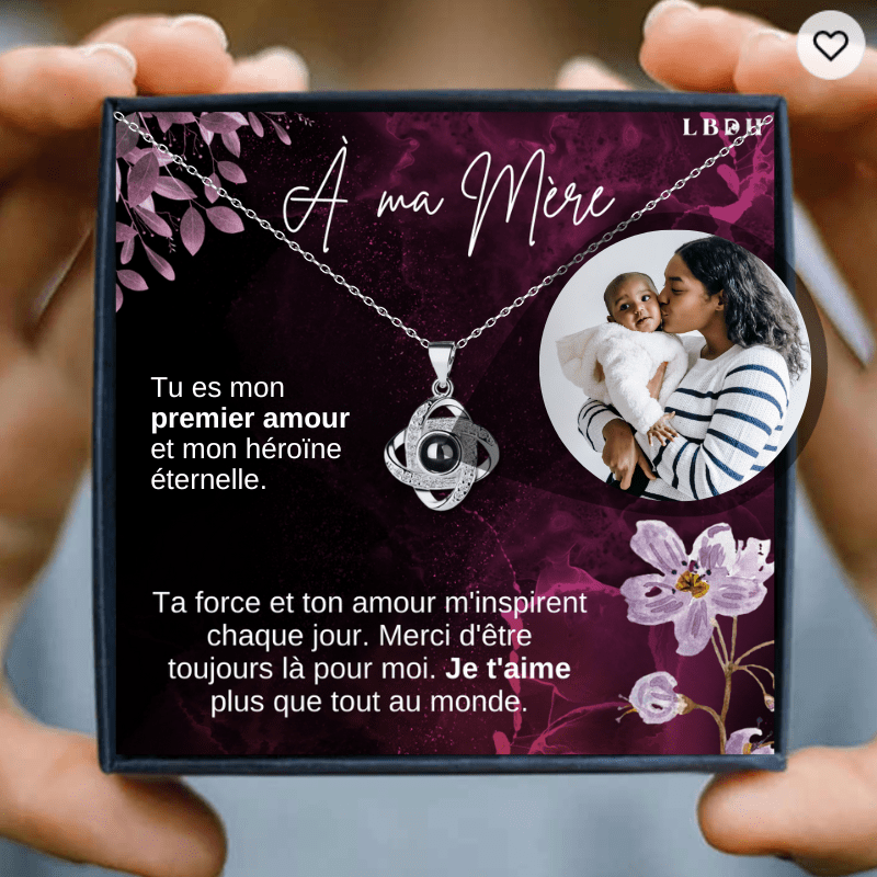 Collier Pendentif Photo Personnalisé argent avec carte de remerciement