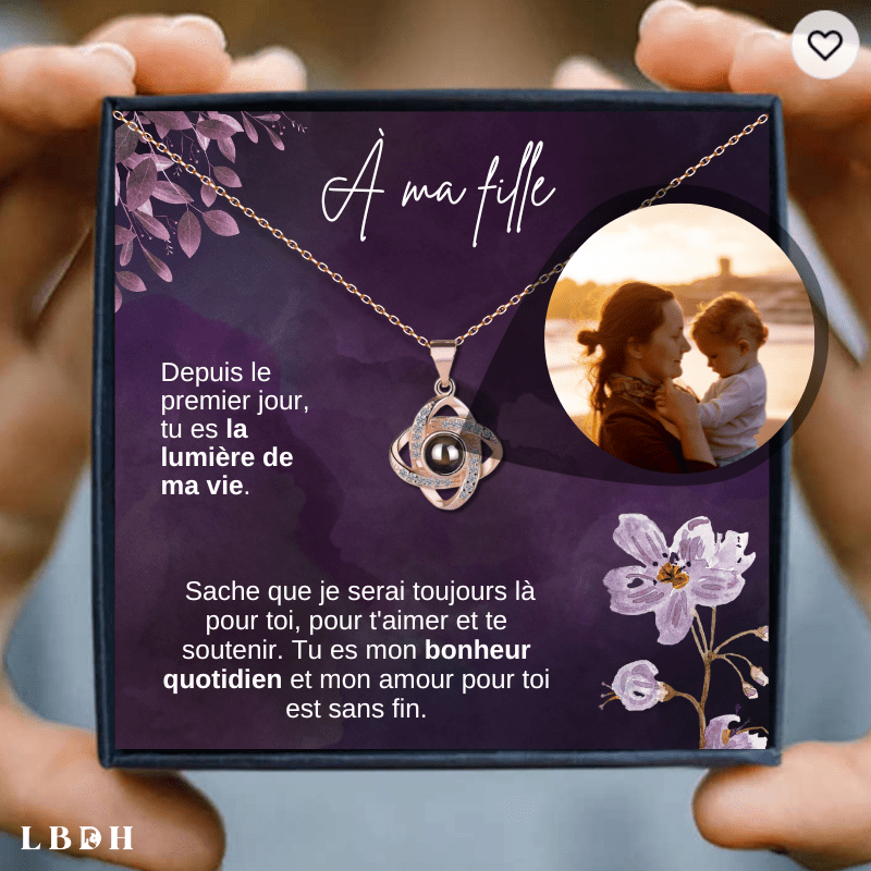 Collier Pendentif Photo Personnalisé or rose avec carte de remerciement