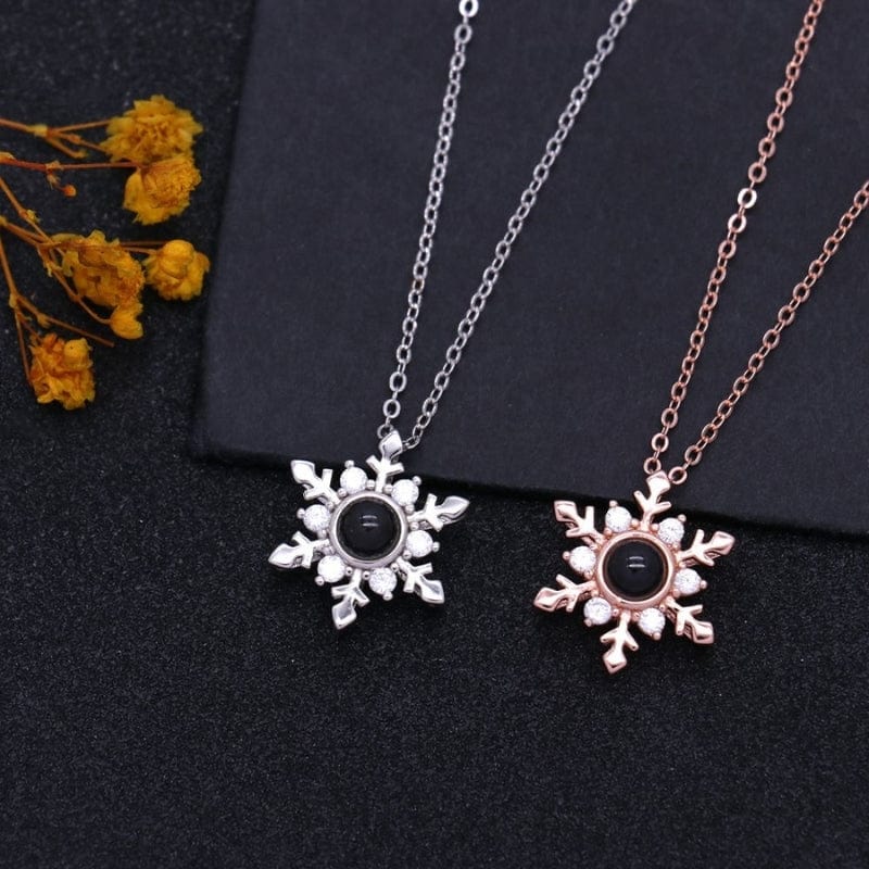 Collier Personnalisé Photo - Flocon de Neige argent et or rose