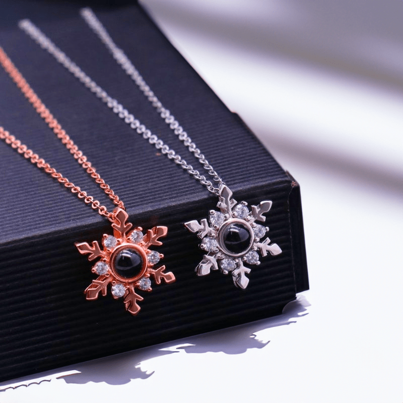 Collier Personnalisé Photo - Flocon de Neige or rose et argent