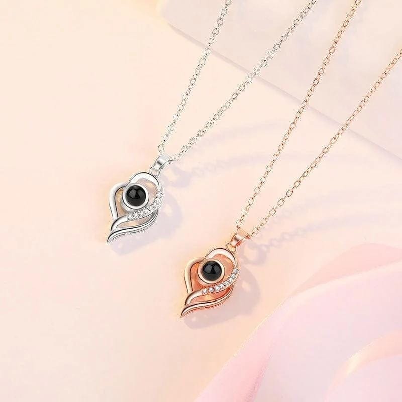 Collier Projection Photo Personnalisé argent et or rose