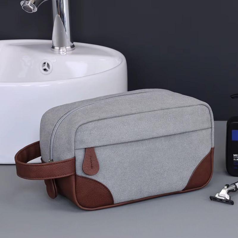 Trousse de toilette homme cuir voyage grise tissus premium