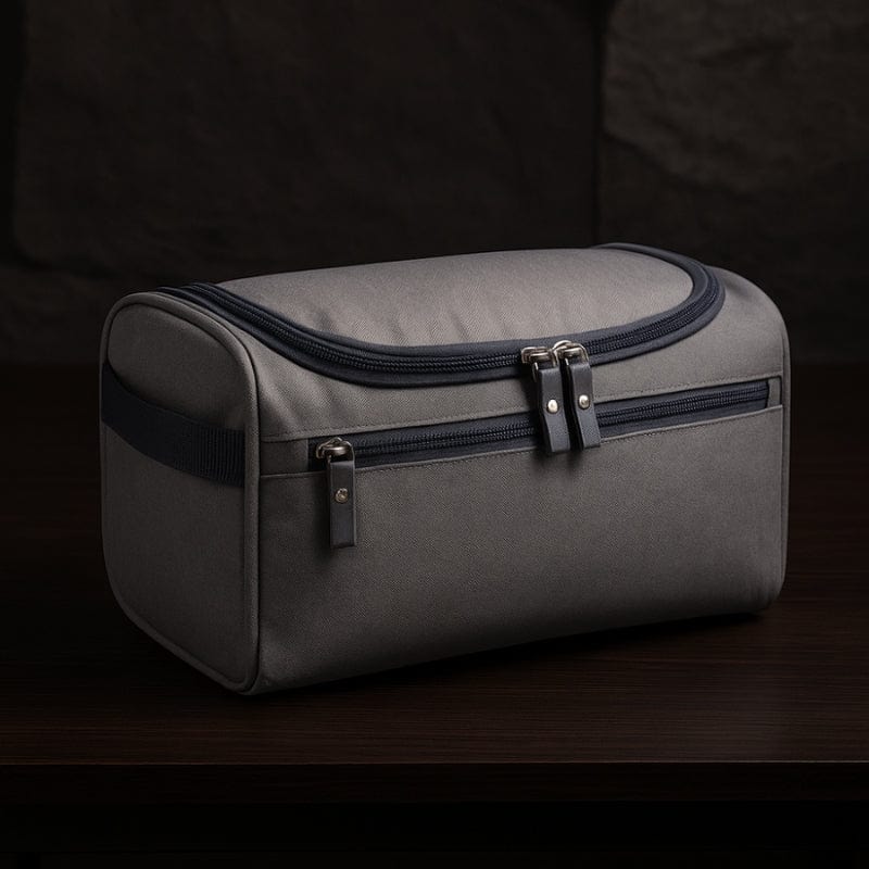 grande trousse de toilette homme suspendue grise compartiments