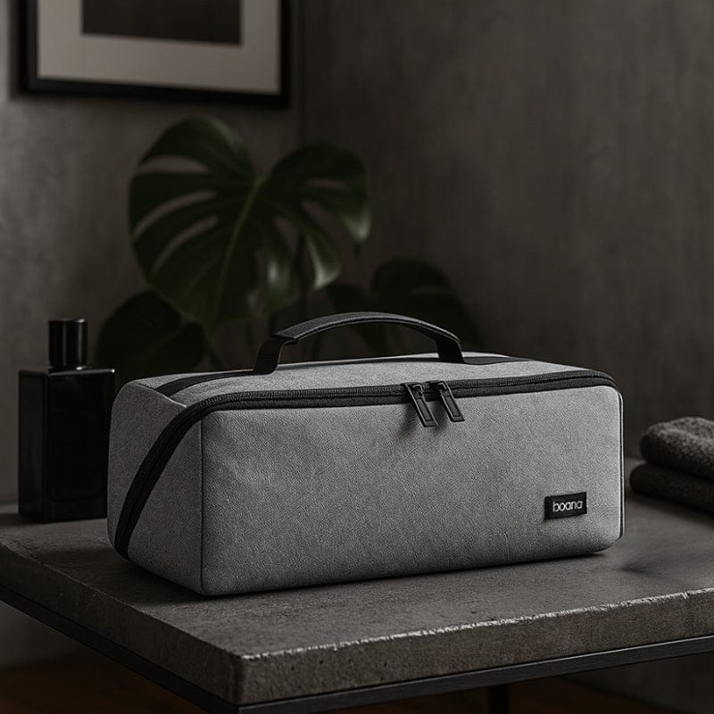 Grande Trousse de toilette grise en tissu Oxford élégant