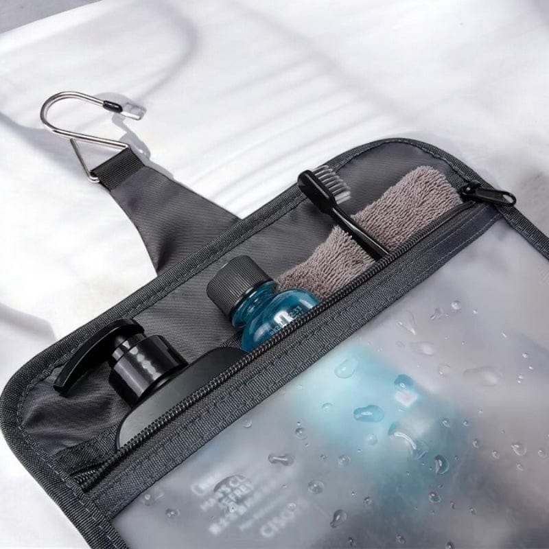 grande trousse de toilette homme suspendue étanche avec crochet et compartiments
