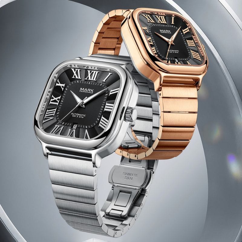 Montre Automatique Carrée argent noir et or noir