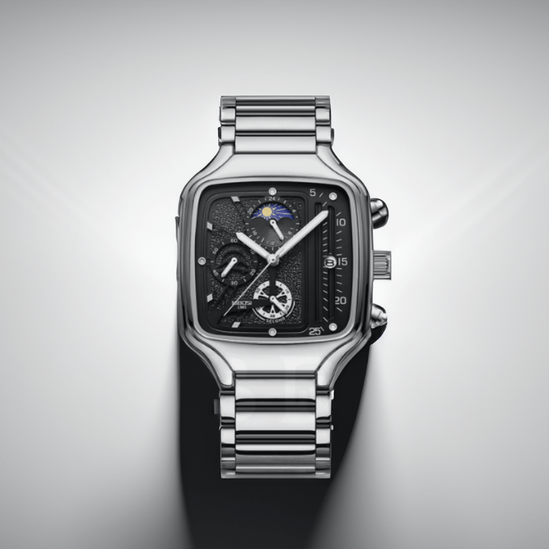 Montre Carré Analogique avec Chronographe argent