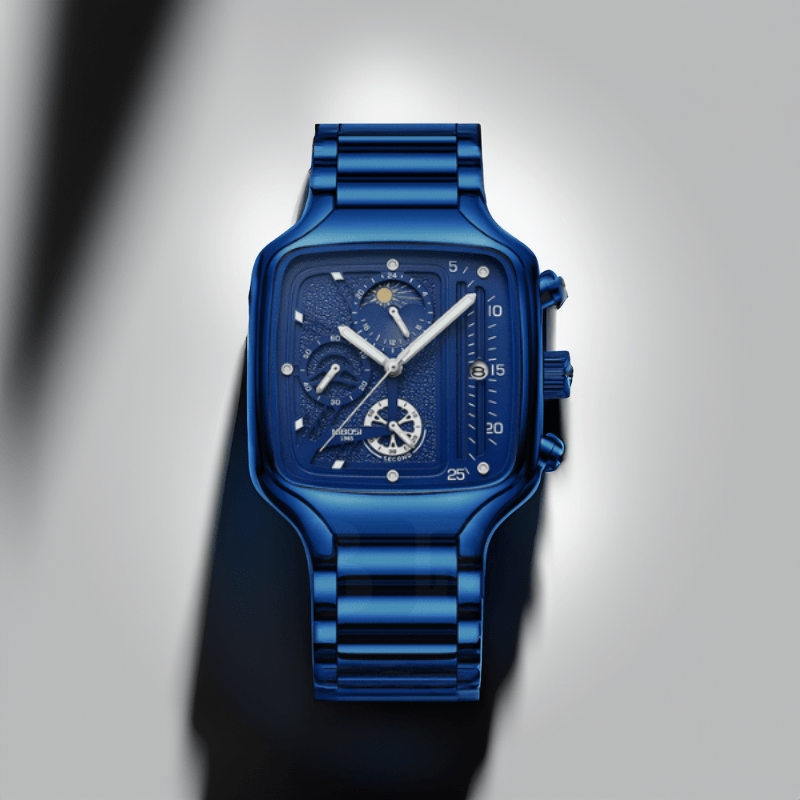 Montre Carré Analogique avec Chronographe bleu