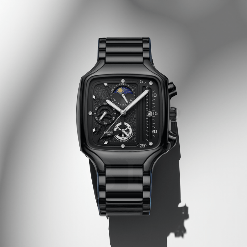 Montre Carré Analogique avec Chronographe noir