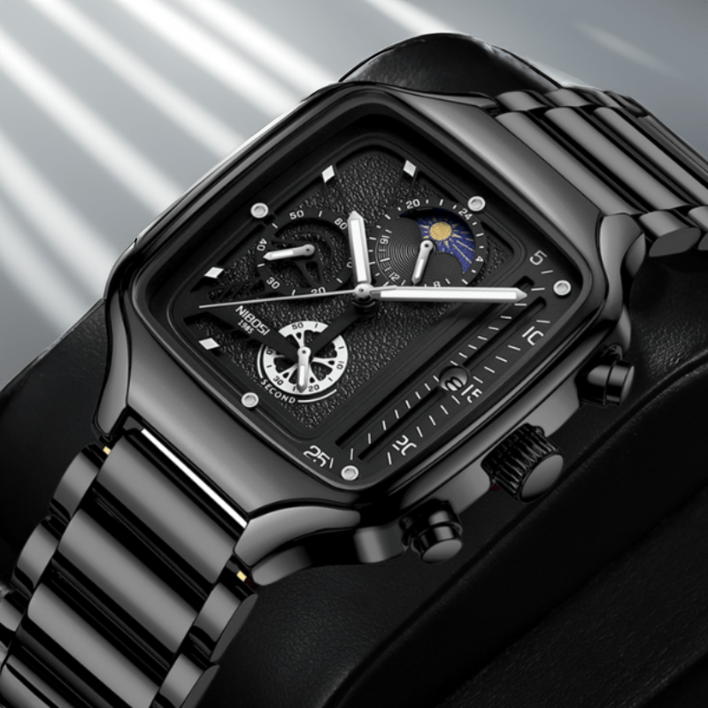 Montre Carré Analogique avec Chronographe noir sur présentoir