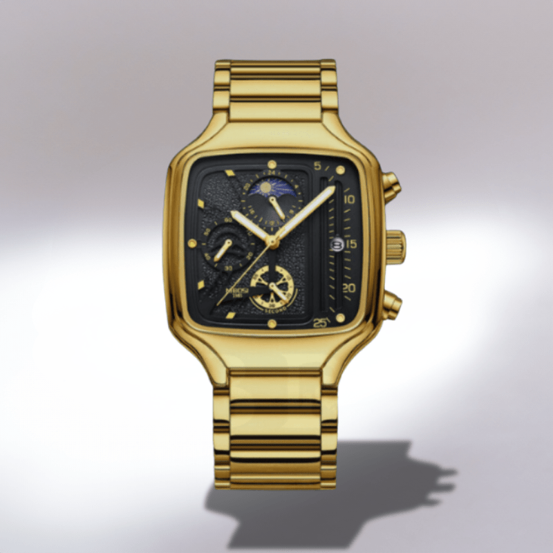 Montre Carré Analogique avec Chronographe or