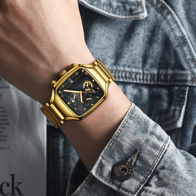 Montre Carré Analogique avec Chronographe or portée