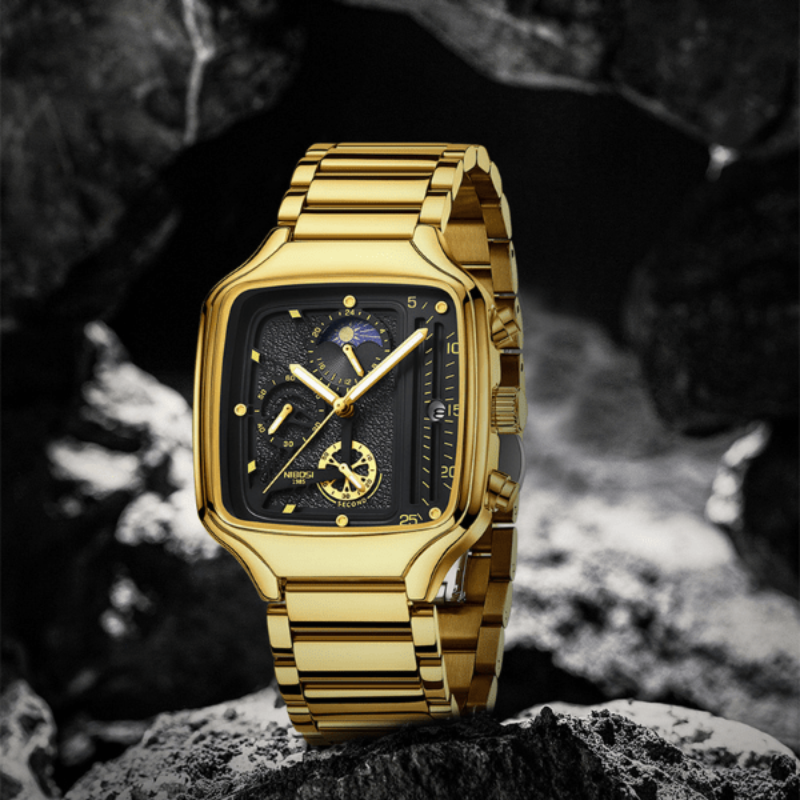 Montre Carré Analogique avec Chronographe or posée