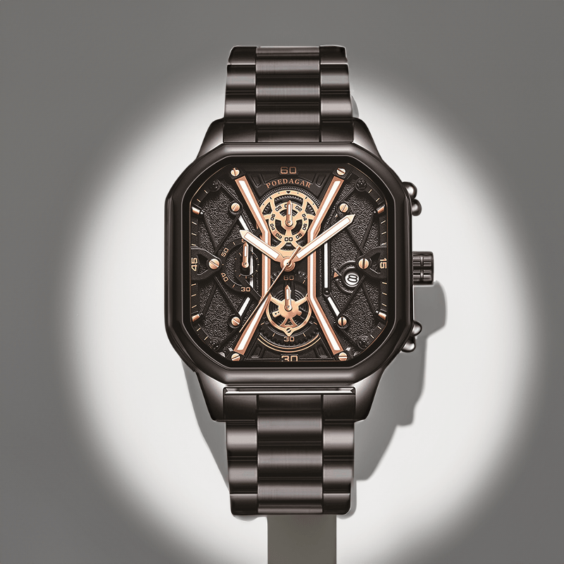 Montre Carré Luxe noir et or bracelet oyster