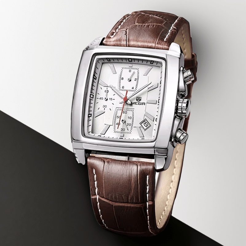 Montre Carré Vintage marron cadran blanc