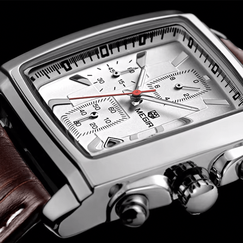 Montre Carré Vintage marron cadran blanc en détail