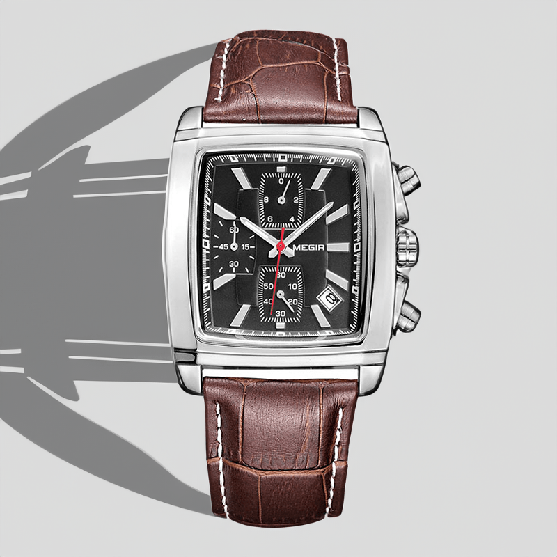 Montre Carré Vintage marron cadran noir sur fond gris