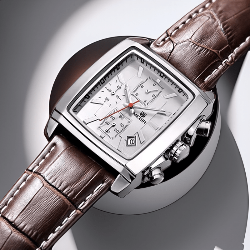 Montre Carré Vintage marron et blanc sur présentoir