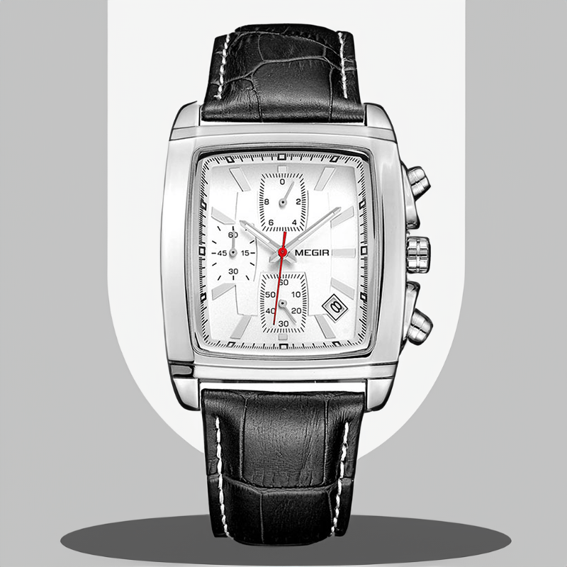 Montre Carré Vintage noir cadran blanc sur fond gris