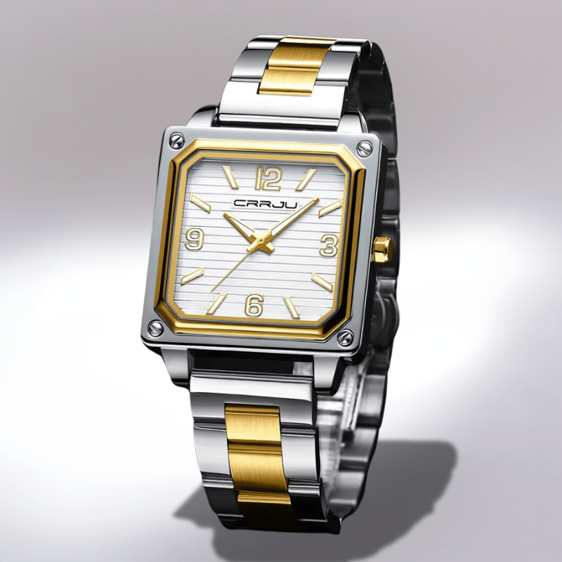 Montre Carré en Acier pour Homme or blanc