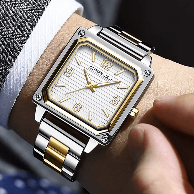 Montre Carré en Acier pour Homme or blanc porté