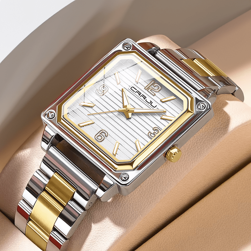 Montre Carré en Acier pour Homme or blanc sur présentoir