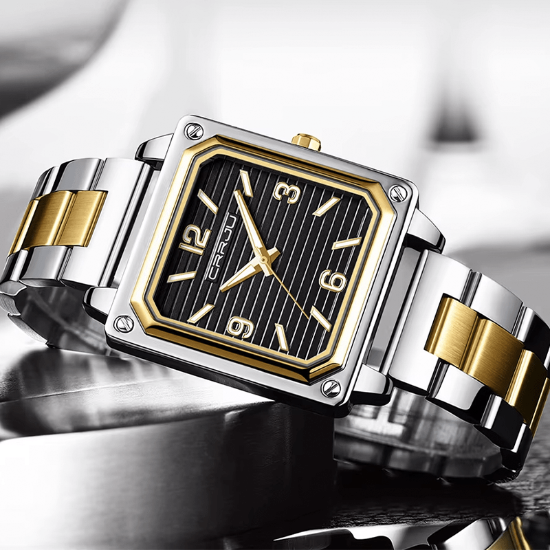 Montre Carré en Acier pour Homme or noir